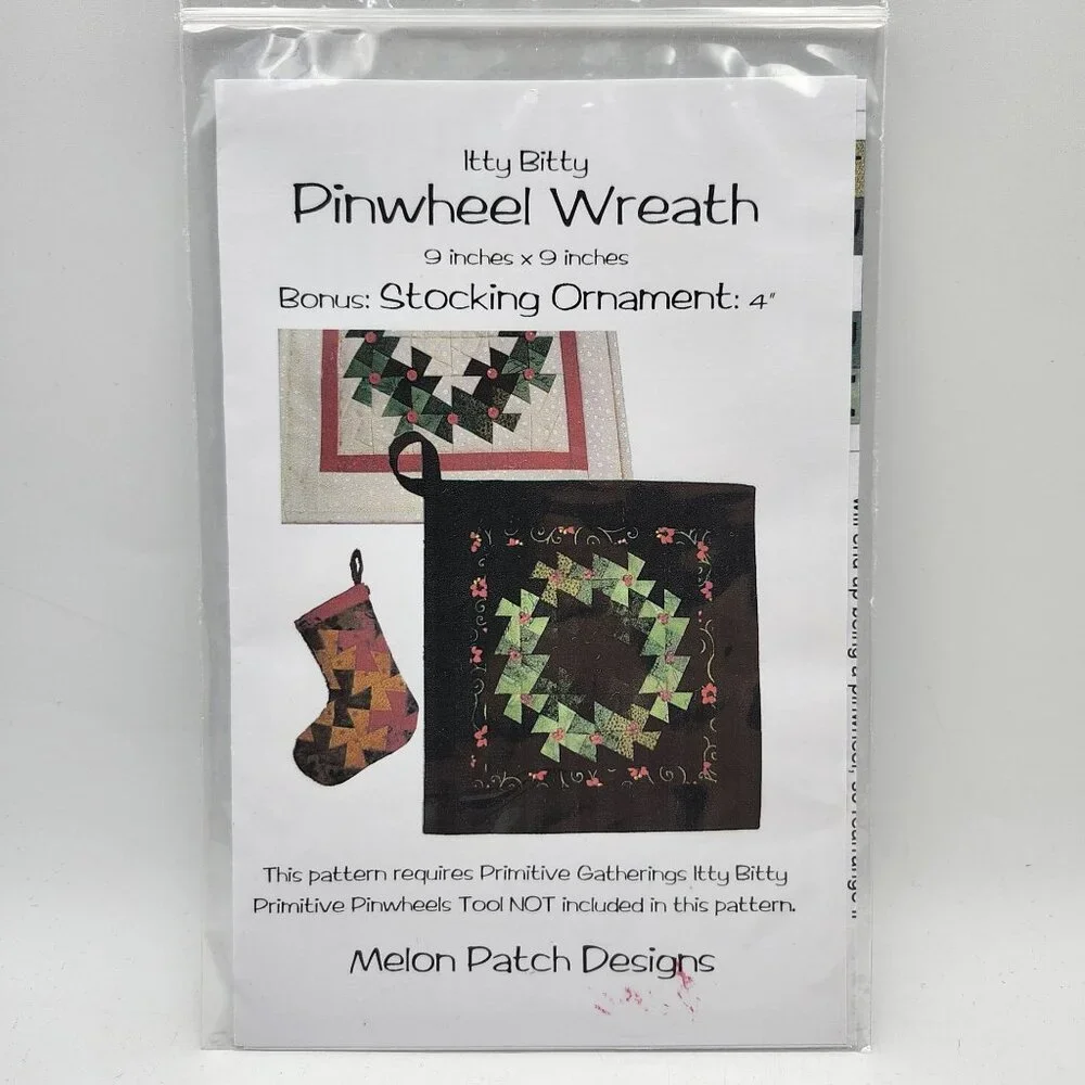 Mellon Patch Designs Itty Bitty Pinwheel Wreath Quilt Pattern 9in X 9in Stocking - Picture 1 of 2